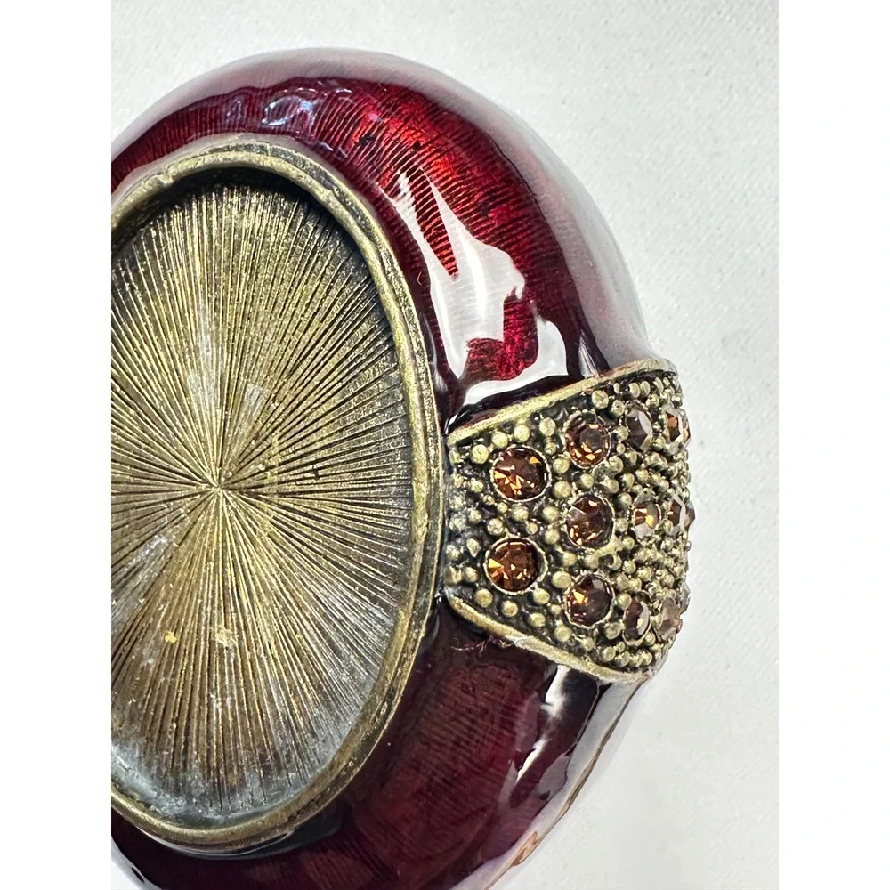 Round Burgundy Trinket Jewelry Box with Rhinestone‎ Bow Accent Display Decor